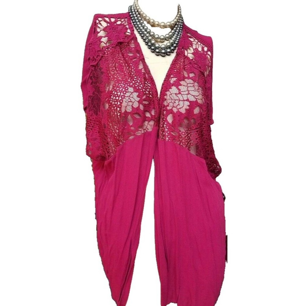 No Boundaries Lace Bodice Kimono Cover Up Short Sleeve Hippie Size M Boho